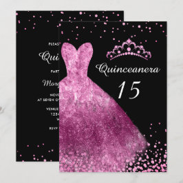 Convites 15 de Vestido Rosa e Quinceanera Negra
