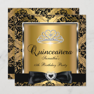Convites 15 do Quinceanera Dourado Damasco Prateado