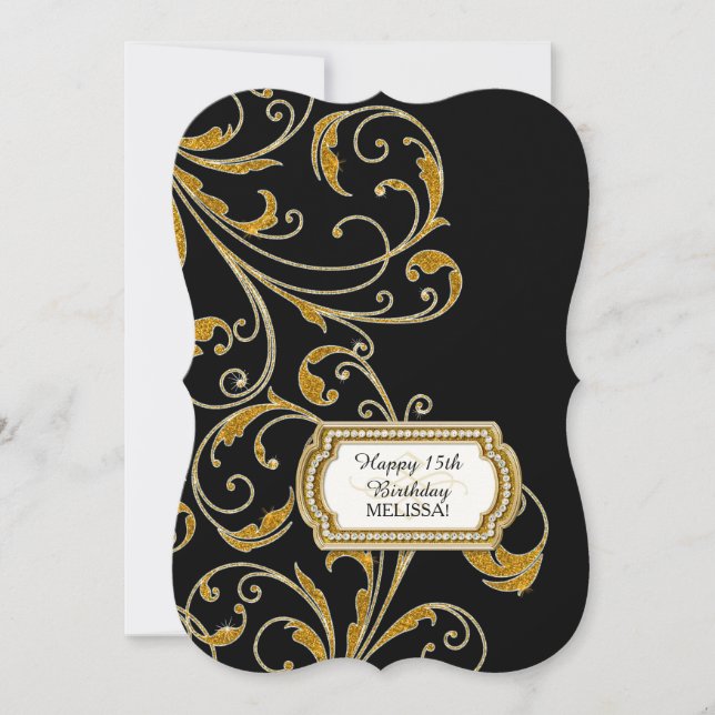 Convites 15 Festa de aniversário Glam Antiga Regência de Ho (Frente)