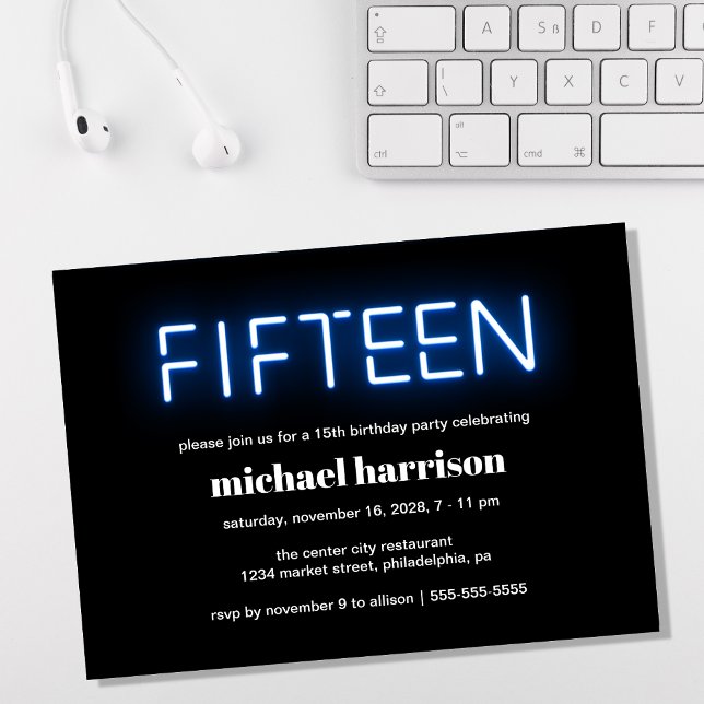 Convites 15 Festa de aniversário Luzes azuis (Criador carregado)