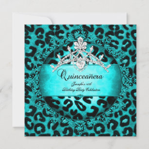 Convites 15 Quinceanera Leopard azul-teta Tiara