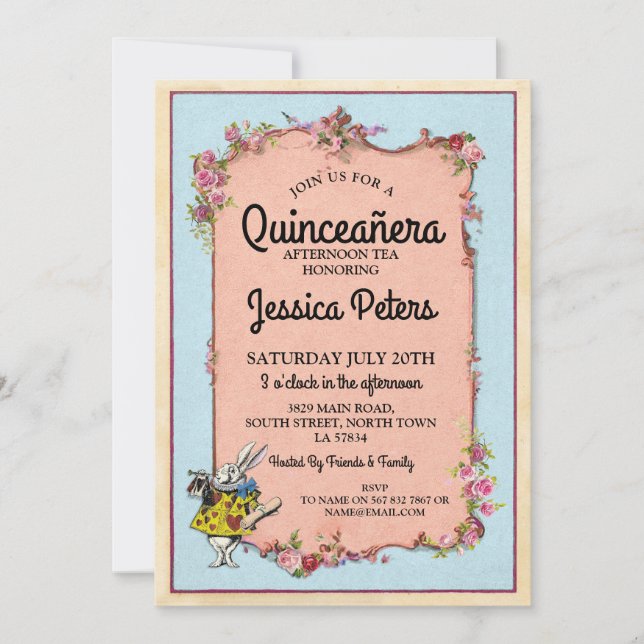 Convites 15 Quinceanera Party Wonderland Rabbit Invite (Frente)