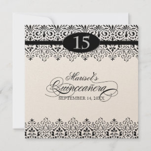 Convites 15 Quinceanera Preto e Lace Branco