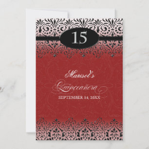 Convites 15 Quinceanera Preto e Lace Branco