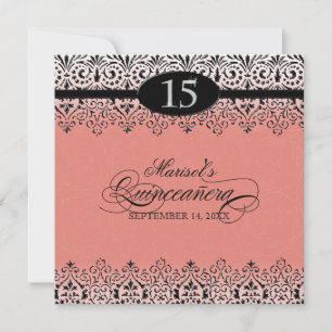 Convites 15 Quinceanera Preto e Lace Branco