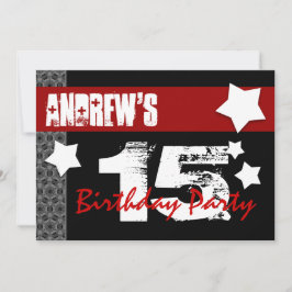Convites 15o Aniversário moderno para ele preto branco