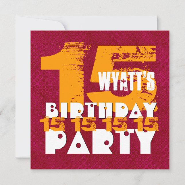 Convites 15o Grunge Z15A do adolescente de 15 anos da festa (Frente)