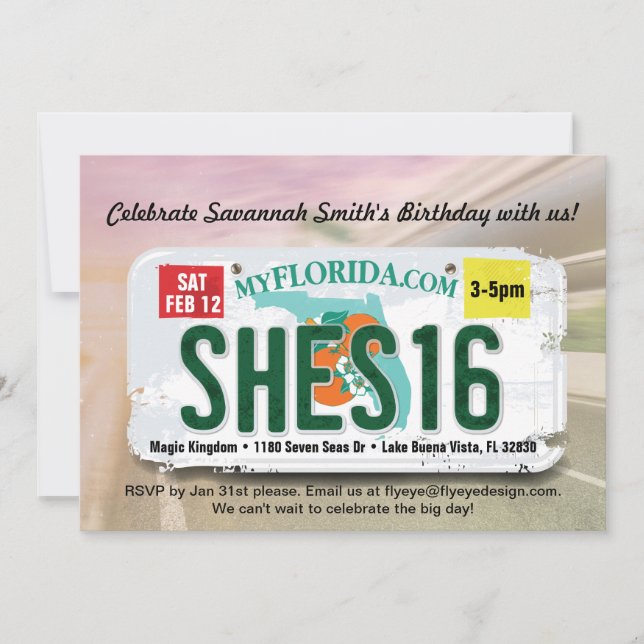 Convites 16º Aniversário da Licença da Flórida (Frente)