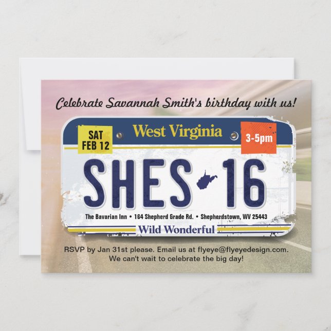 Convites 16º Aniversário da Licença de Virgínia Ocidental (Frente)