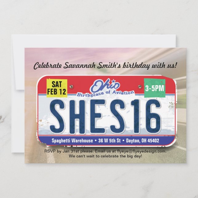 Convites 16º Aniversário da Licença em Ohio (Frente)