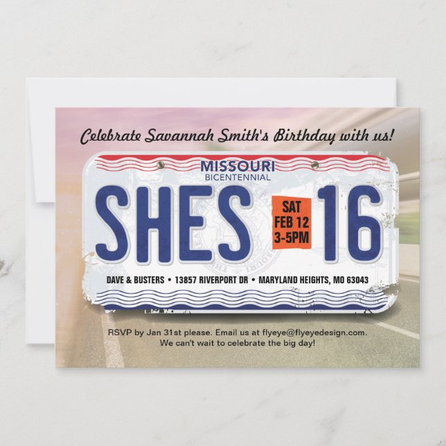 Convites 16º Aniversário do Missouri (Frente)