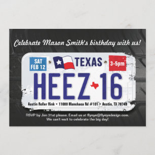 Convites 16º Aniversário do Texas License Invitation