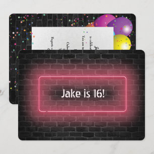 Convites 16º sinal de Neon Festa de aniversário na parede