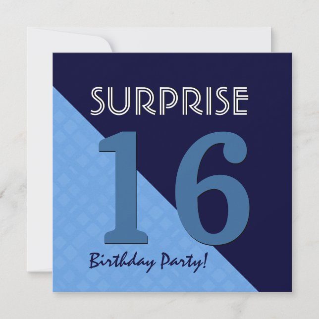 Convites 16º Surprise Birthday Blue e Midnight V06C3 (Frente)