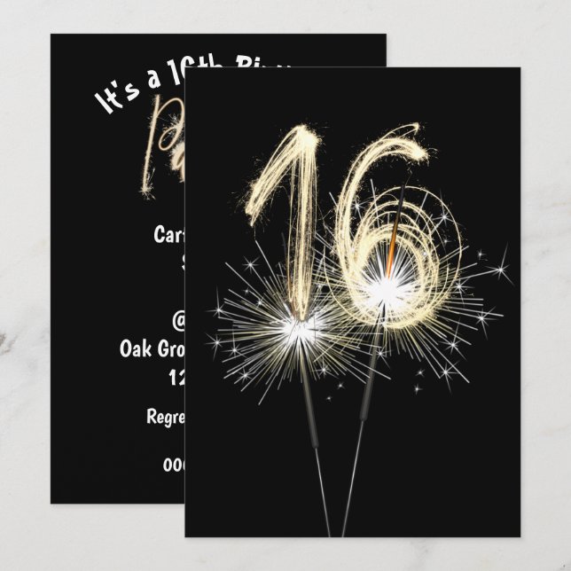 Convites 16.ª Festa de aniversário Sparklers (Frente/Verso)