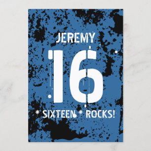 Convites 16.º aniversário 16 rochas BLUE Grunge F16Z