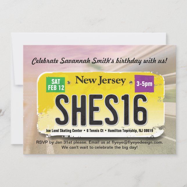 Convites 16.º Aniversário da Licença para Nova Jersey (Frente)