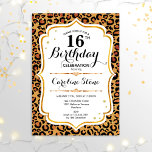 Convites 16.º aniversário - Impressão Leopardo Dourada<br><div class="desc">16.º Convite de Aniversário. Design elegante em ouro brilhante e branco. Apresenta a impressão de animais leopardo cheetah,  fonte de script e rosas. Perfeito para uma bolsa mensageifesta de aniversario elegante. Pode ser personalizado em qualquer ano! Envie-me uma mensagem se precisar de mais personalização.</div>