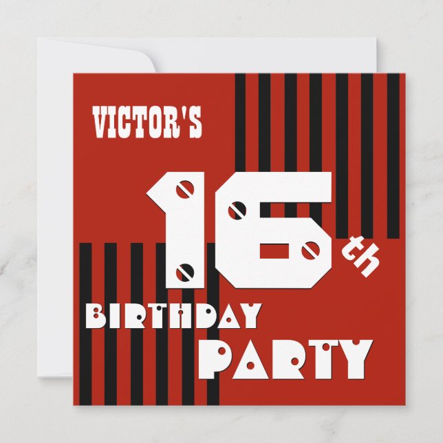 Convites 16.º ou Qualquer Banda Negra Vermelha Moderna de A (Frente)