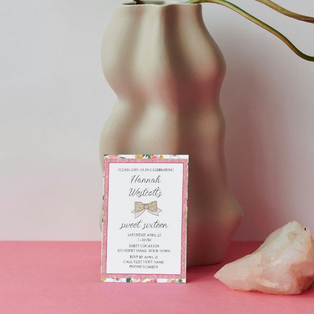 Convites 16, 16, 16, cor-de-rosa elegante (Criador carregado)