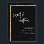 Convites 16 anos de aniversário preto de folha de alumínio<br><div class="desc">Sweet 16 Modern Script Faux Gold Foil Black Birthday Convite Mensagem-me para qualquer ajuste necessário</div>