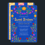 Convites 16 Flores Royal Blue Fiesta 16º aniversário<br><div class="desc">Royal Blue Sweet 16 Convite para a 16ª celebração de aniversário da sua filha. Este tema floral apresenta flores coloridas e brilhantes de arte folclórica mexicana em vermelho, rosa, roxo e amarelo em um fundo azul real. A parte de trás do cartão tem papel floral picado e mais flores. O...</div>