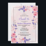 Convites 16 rosas cor-de-rosa e púrpura<br><div class="desc">Crie seus próprios belos e elegantes convites 16. Com um fundo rosa cor-de-rosa e roxo</div>