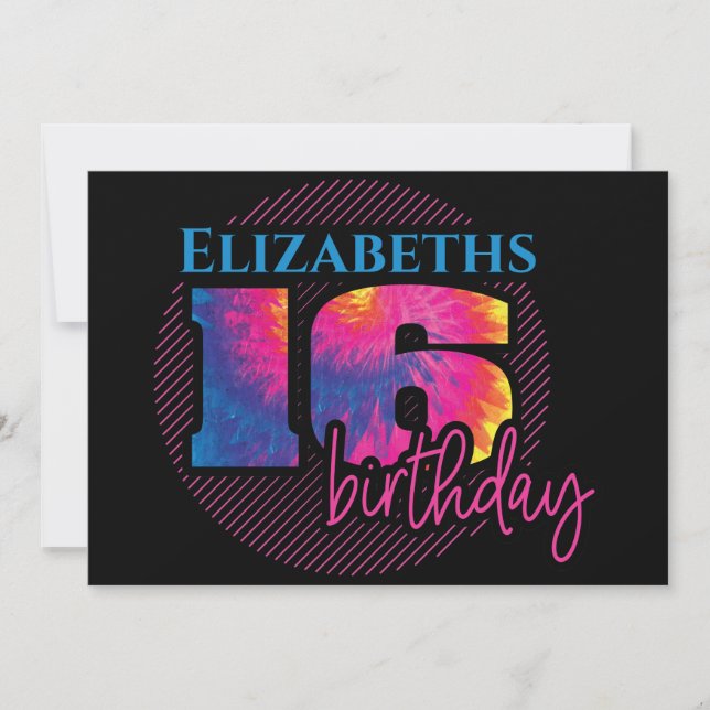 Convites 16 Tye Dye Typografia Birthday (Frente)