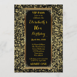 Convites 16o, aniversário 16o, ouro do brilho, bilhete,