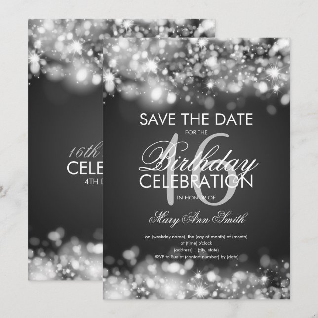 Convites 16o Festa de aniversário "economias prata da data" (Frente/Verso)