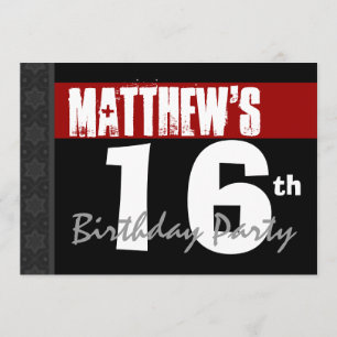 Convites 16o O branco preto vermelho moderno do aniversári