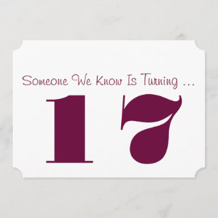 Convites 17ª Festa de aniversário Convidado, ameixa e branc