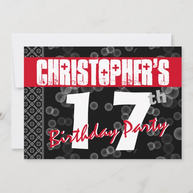 Convites 17º Aniversário do Grunge Texto Para Ele A08 (Frente)