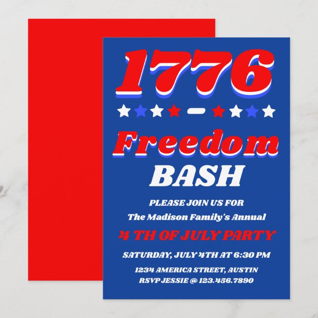 Convites 1776 Freedom Bash | Celebração de 4 de Julho (Frente/Verso)