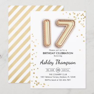 Convites 17.º aniversário - Balões Dourados