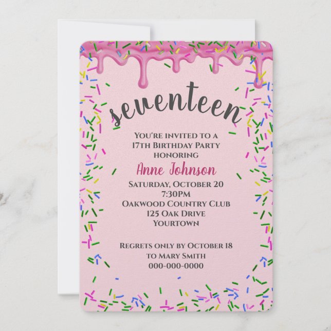 Convites 17.º Aniversário, Grito Rosa E Garrafas (Frente)