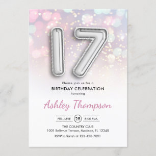 Convites 17o aniversário - a prata Balloons luzes