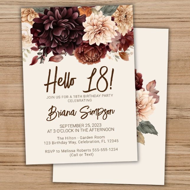 Convites 18ª Festa de aniversário Castanho Beige Ivory Flor (Criador carregado)