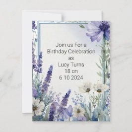Convites 18ª Festa de aniversário Convidar com Flores Azuis