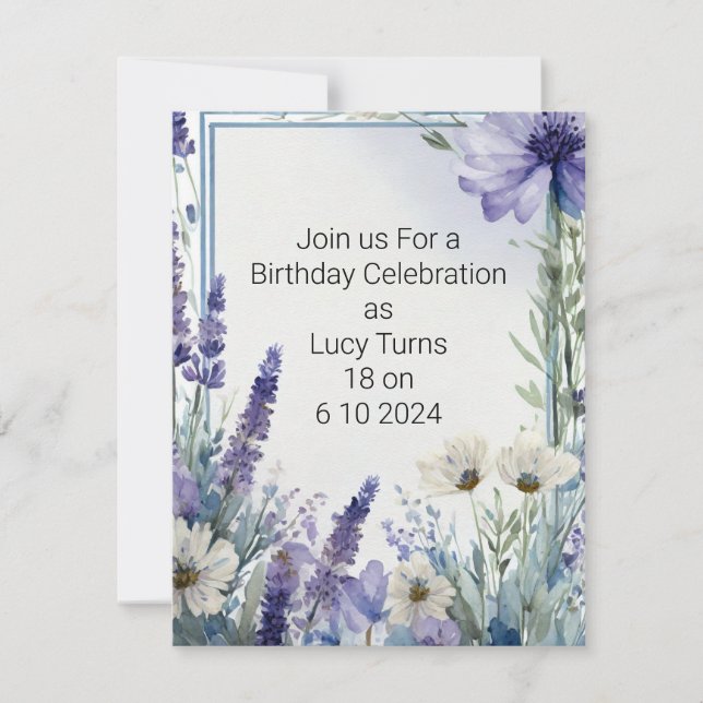 Convites 18ª Festa de aniversário Convidar com Flores Azuis (Frente)