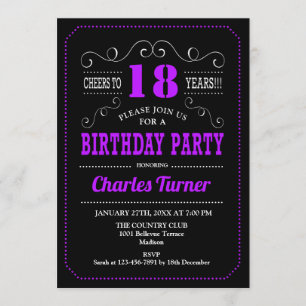 Convites 18ª Festa de aniversário - Roxo Preto