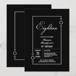 Convites 18º aniversário preto com festa do quadro branco