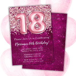 Convites 18º Aniversário Rapariga Magenta Cor-de-Rosa