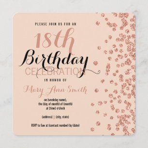 Convites 18º Aniversário Rosa Dourado Faux Glitter Confetti