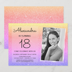 Convites 18º Brilho Brilhante Lúxo Rosa, Dourado Roxo