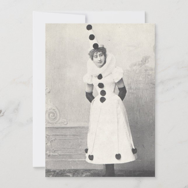 Convites 1898 Mulher em Figurino de Palhaço, Fotografia Ant (Frente)
