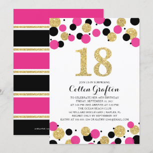 Convites 18. º aniversário Confetti Dourado de brilho ros