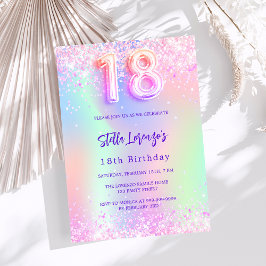 Convites 18.º aniversário de roxo rosa holográfico