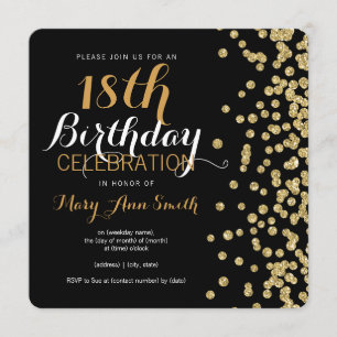 Convites 18.º Aniversário Dourado Faux Glitter Confetti Bla