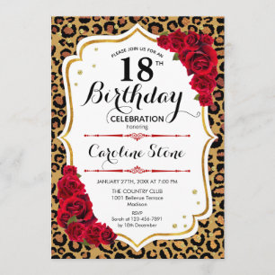 Convites 18.º aniversário - Impressão Dourada sobre o Leopa